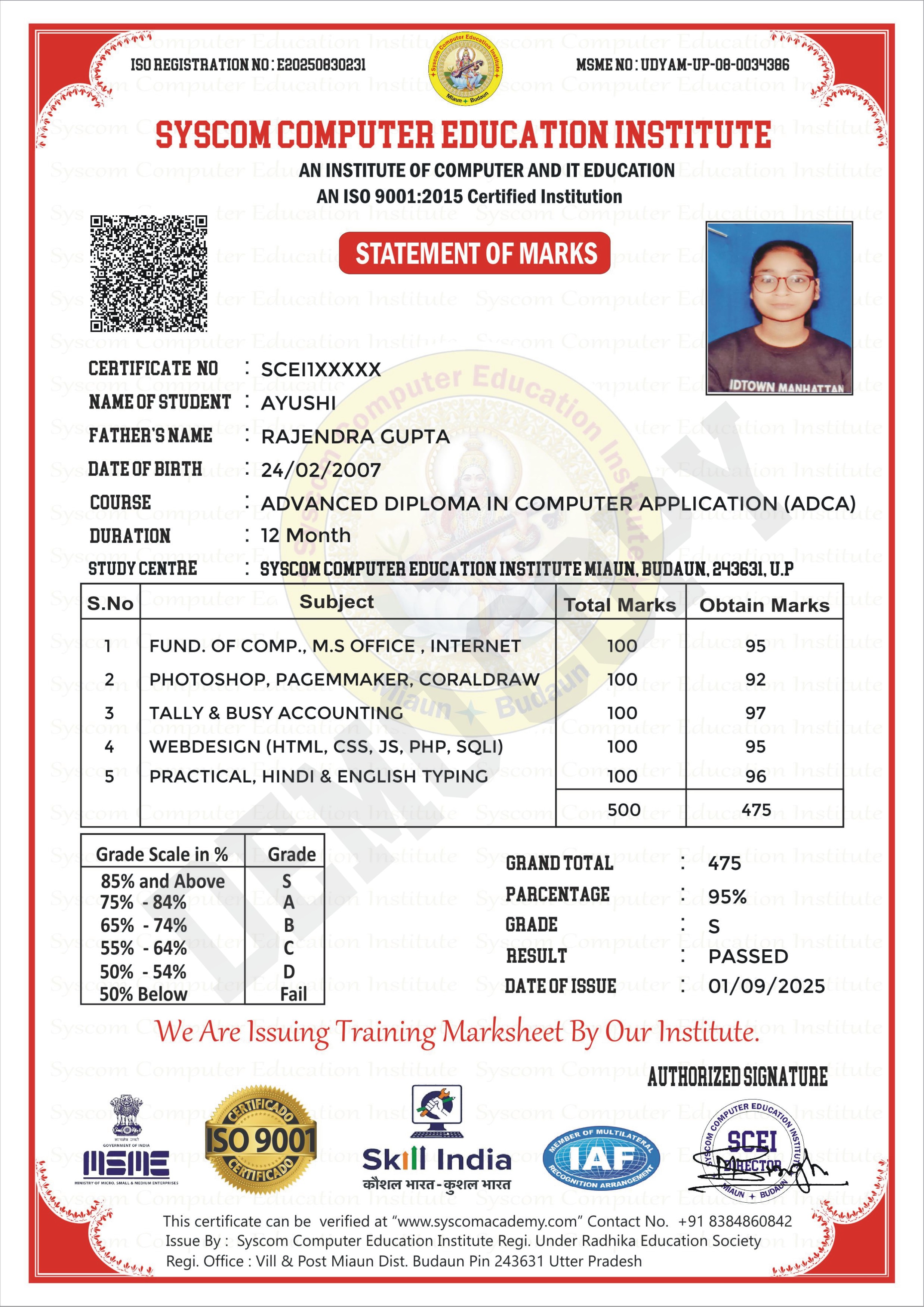 Certificate Demo 4 - Syscom Computer Education Center